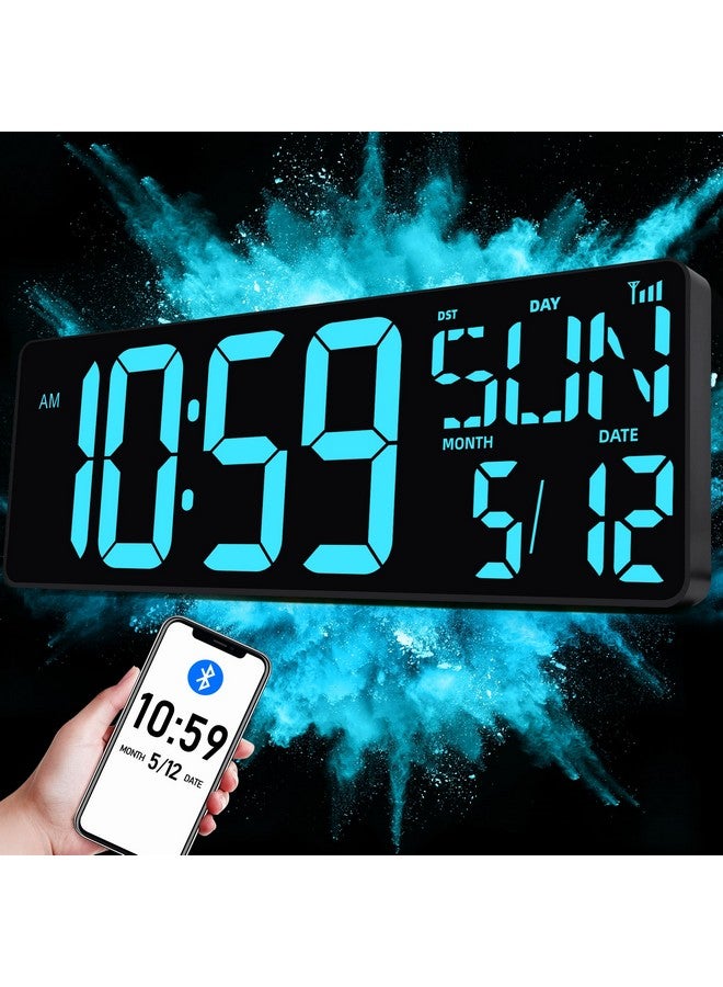 TXL 17.2" Large Digital Wall Clock Bluetooth Sync Time, LED Wall Clock with Date and Temperature, Count Up/Down Timer Clock with Remote Control, Adjustable Brightness Alarm Clock - Image 1