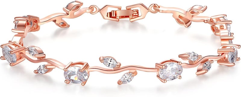 BISAER Lovely White Gold Plated AAA Cubic Zirconia Gemstone Flower Vine 7 Inches Bracelet for Mothers - Image 1