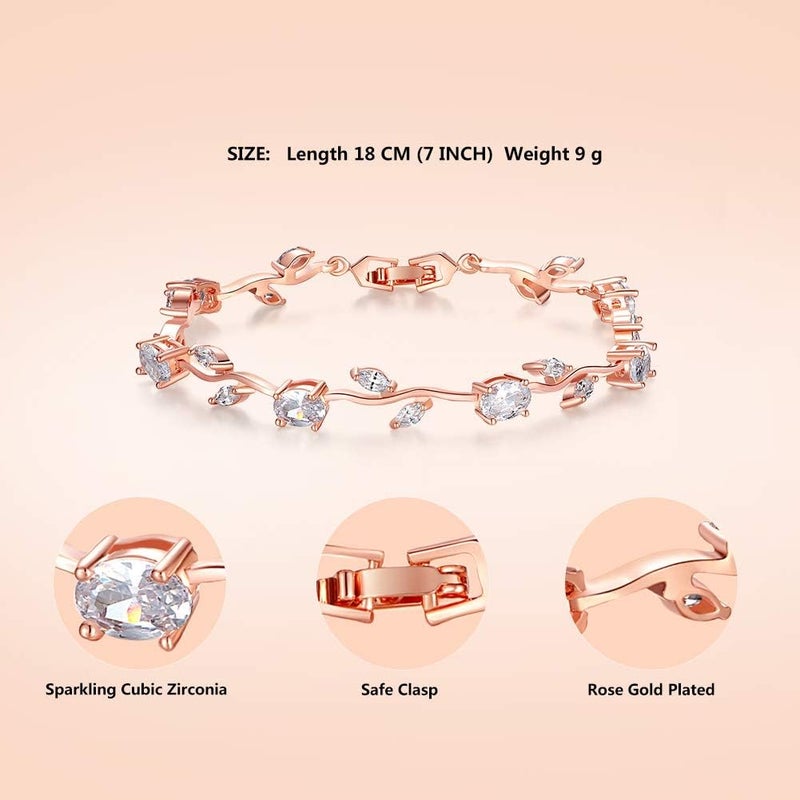 BISAER Lovely White Gold Plated AAA Cubic Zirconia Gemstone Flower Vine 7 Inches Bracelet for Mothers - Image 2