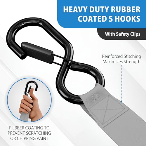 HandT USA Based Retractable Ratchet Straps (2PK) 1in x 6ft - 1,500lb Break Strength, Heavy Duty Automatic Ratchet Straps Self Retractable Tie Down, Push Button Retracting Truck Trailer Cargo | Gray - Image 3