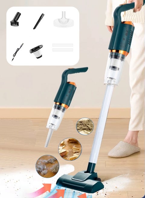 مكنسة كهربائية محمولة 2 في 1، فلتر HEPA، هيكل خفيف الوزن، منخفض الضوضاء، فلتر ثلاثي منخفض الضوضاء، مجمع غبار عمودي، ممسحة ومكنسة بيضاء خضراء