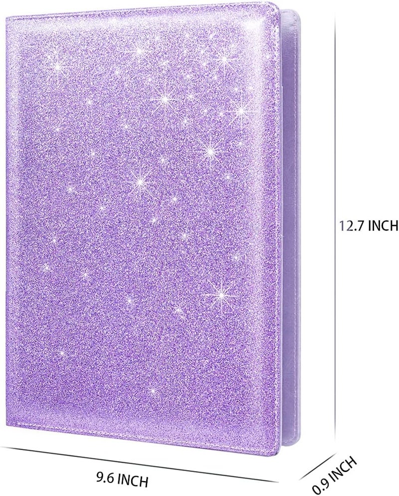 WAVEYU Padfolio/Resume Portfolio Folder for Women, Cute Pink Padfolio Cover Folder, Conference/Legal Document Organizer with Letter/A4 Size Clipboard, Document Sleeve,Glitter Purple - Image 3