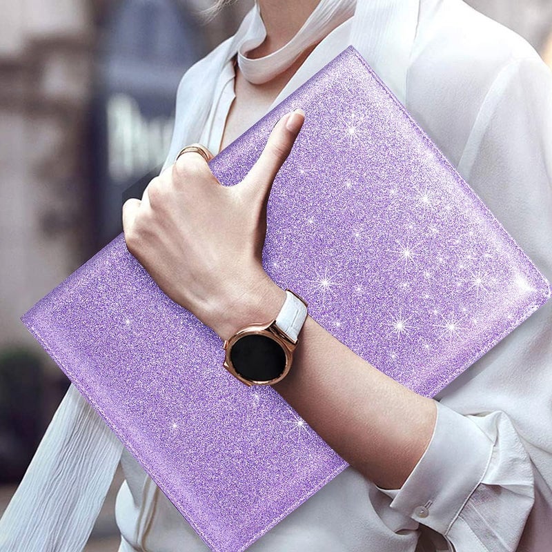 WAVEYU Padfolio/Resume Portfolio Folder for Women, Cute Pink Padfolio Cover Folder, Conference/Legal Document Organizer with Letter/A4 Size Clipboard, Document Sleeve,Glitter Purple - Image 5