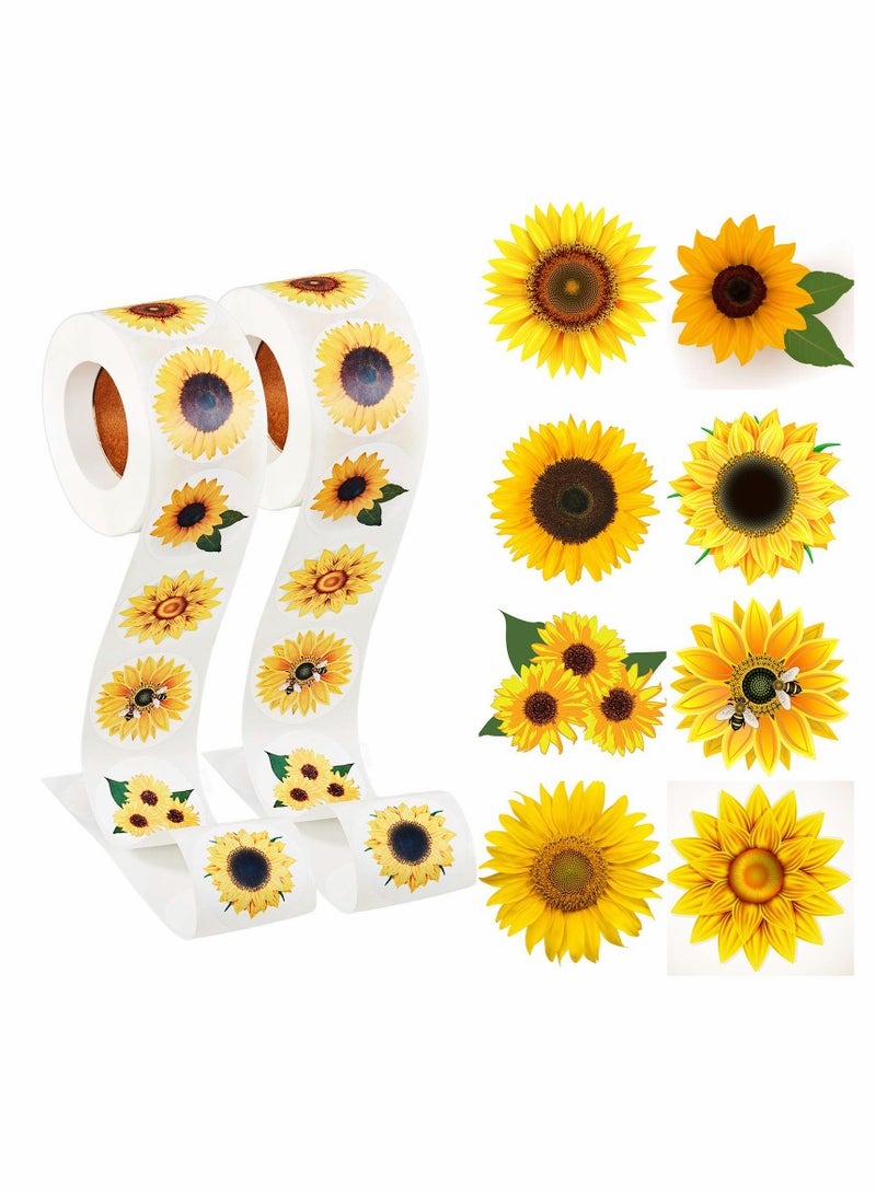 Excefore Sunflower Stickers, 1.5 Inch Sunflower Labels with 8 Sunflower Patterns Summer Sunflower Stickers Rolls Self Adhesive Seals for  Party Decor Scrapbooking Cards Envelopes (1000 Pieces) - Image 1