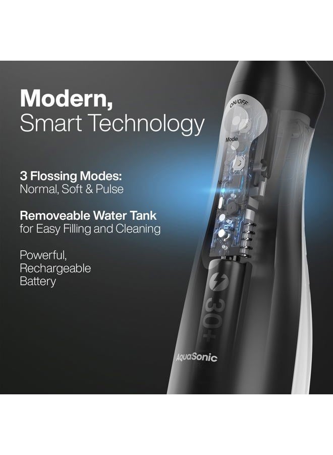 Aquasonic Aqua Flosser - Professional Rechargeable Water Flosser with 5 Tips - Oral Irrigator w/ 3 Modes - Portable & Cordless Flosser - Kids and Braces - Dentist Recommended (Black) - Image 4