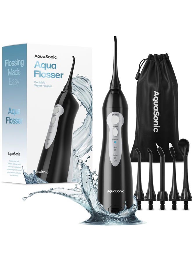Aquasonic Aqua Flosser - Professional Rechargeable Water Flosser with 5 Tips - Oral Irrigator w/ 3 Modes - Portable & Cordless Flosser - Kids and Braces - Dentist Recommended (Black) - Image 1