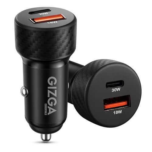 Gizga Essentials Gizga Essential 48W Dual Port Car Charger with PD Type-C & USB-A, Overvoltage & Temperature Protection | Compact Portable Car Adapter for iPhone, Android, Smartwatch, Earbud & Power Bank (Black) - Image 1