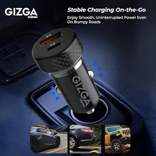 Gizga Essentials Gizga Essential 48W Dual Port Car Charger with PD Type-C & USB-A, Overvoltage & Temperature Protection | Compact Portable Car Adapter for iPhone, Android, Smartwatch, Earbud & Power Bank (Black) - Image 5
