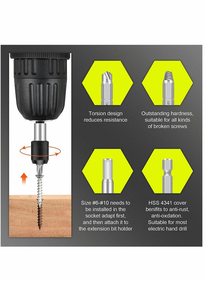 Damaged Screw Extractor Set 22 Pieces Stripped Kit for Broken Bolt All Purpose HSS Remover with Magnetic Extension Bit Holder and Socket Adapter