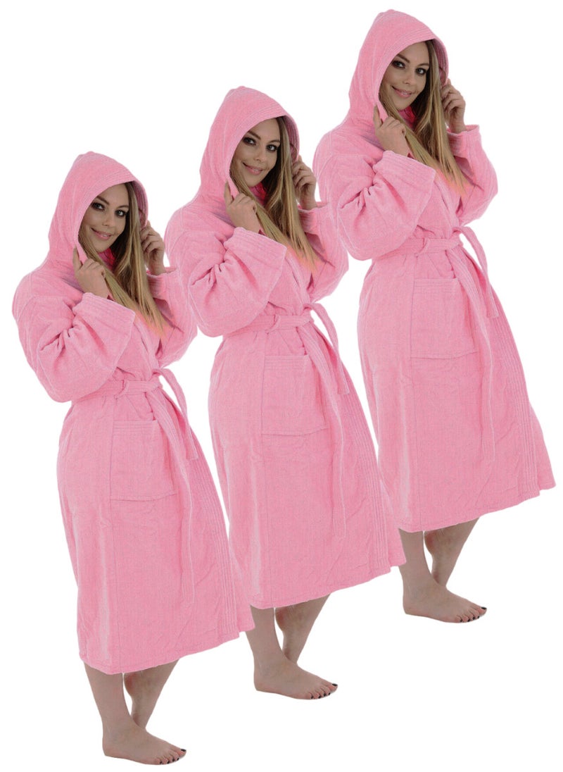 White Rose 3 Pieces Pink Color Terry Pattern Unisex Dressing Bathrobe Small size Hotel And Spa  - Image 1