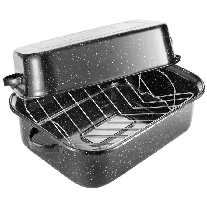 ROASTING PAN WITH RACK 21 RECTANGULAR GRANITE ROASTER PAN 25LB CAPACITY LARGE ROASTER POT FOR BAKING TURKEY WITH VERSATILE LID