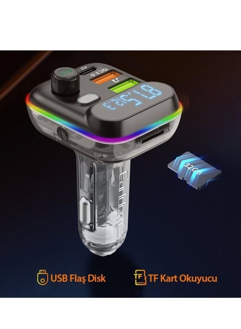 Earldom "EARLDOM M80 Bluetooth USB 3.0 and Type-C PD Fast Charge FM Transmitter Black" - Image 2