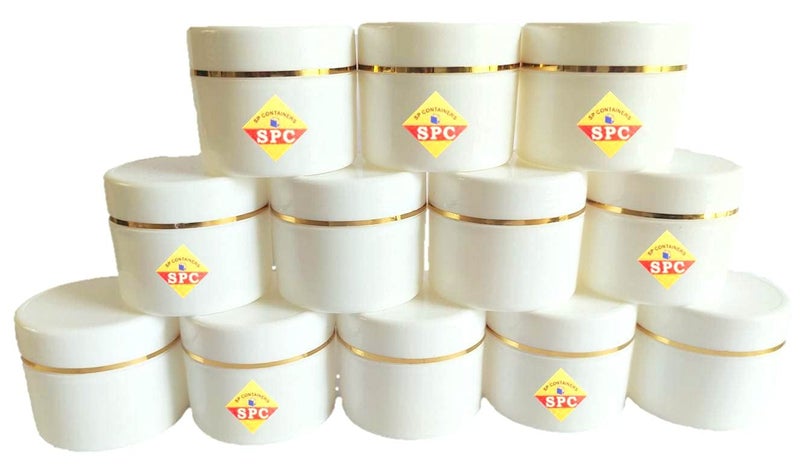SPC Empty Plastic White Cosmetic Jar Container with Golden Streaks lid for Lip Balms, Body Butters, Cream, Scrub and Other DIY Beauty Products/Concoctions (100 GMS) (Pack of 12) - Image 1