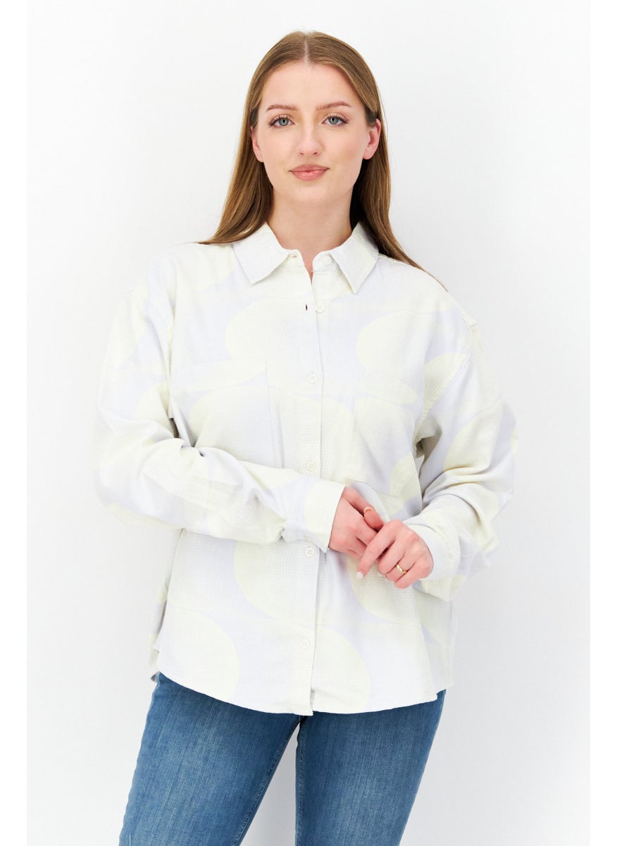 rvca Women Regular Fit Abstract Long Sleeves Casual Shirt, White  - Image 1