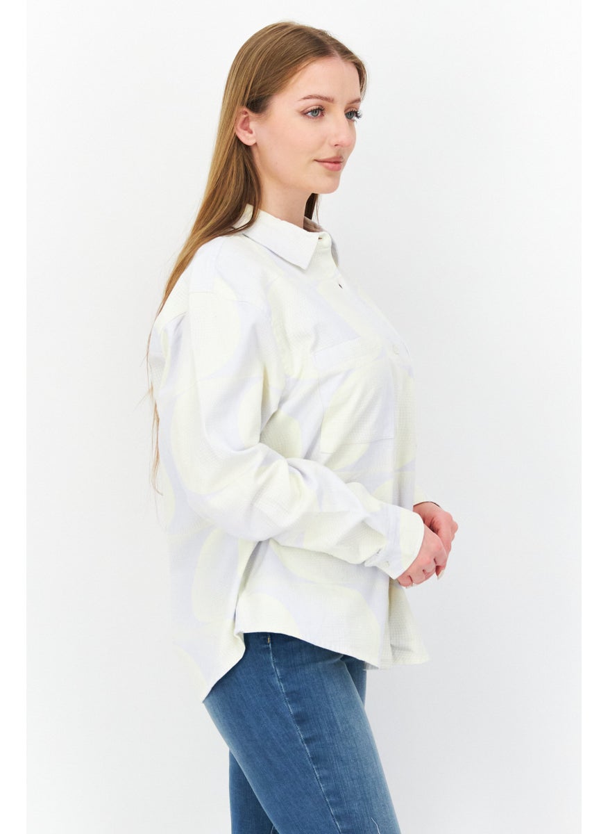 rvca Women Regular Fit Abstract Long Sleeves Casual Shirt, White  - Image 2
