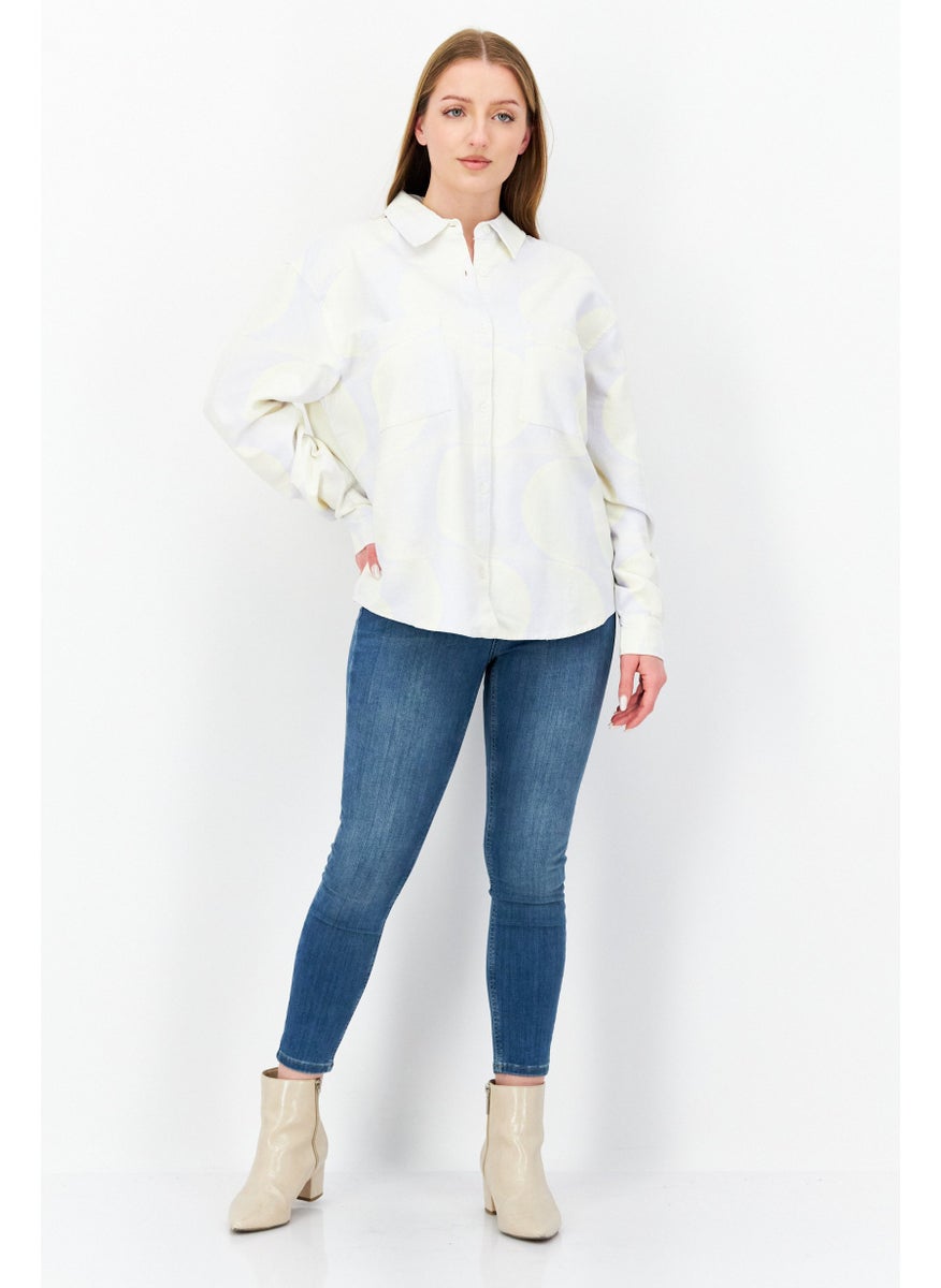 rvca Women Regular Fit Abstract Long Sleeves Casual Shirt, White  - Image 4