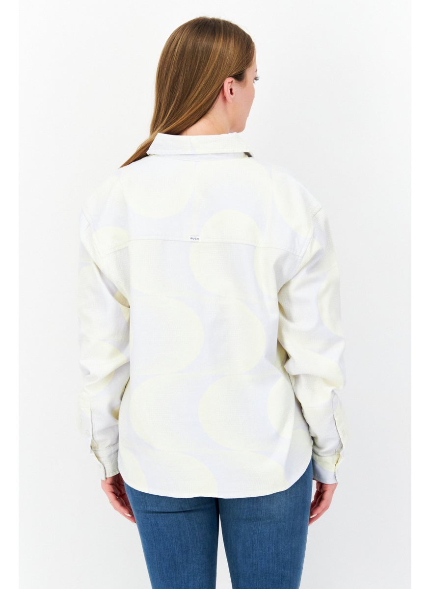 rvca Women Regular Fit Abstract Long Sleeves Casual Shirt, White  - Image 3