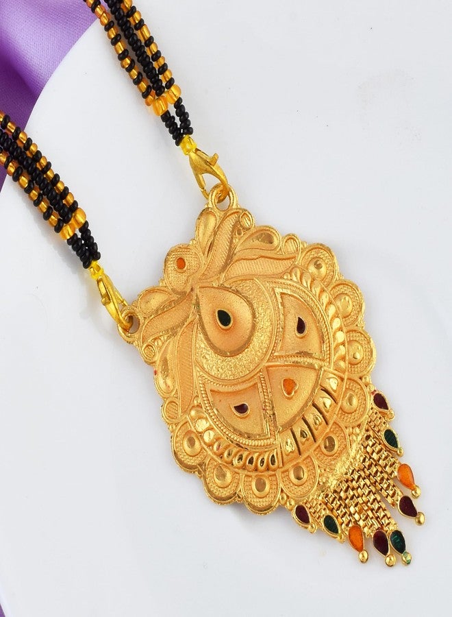 DULCI Traditional Gold-Plated Mangalsutra with Large Teardrop Pendant - Image 4