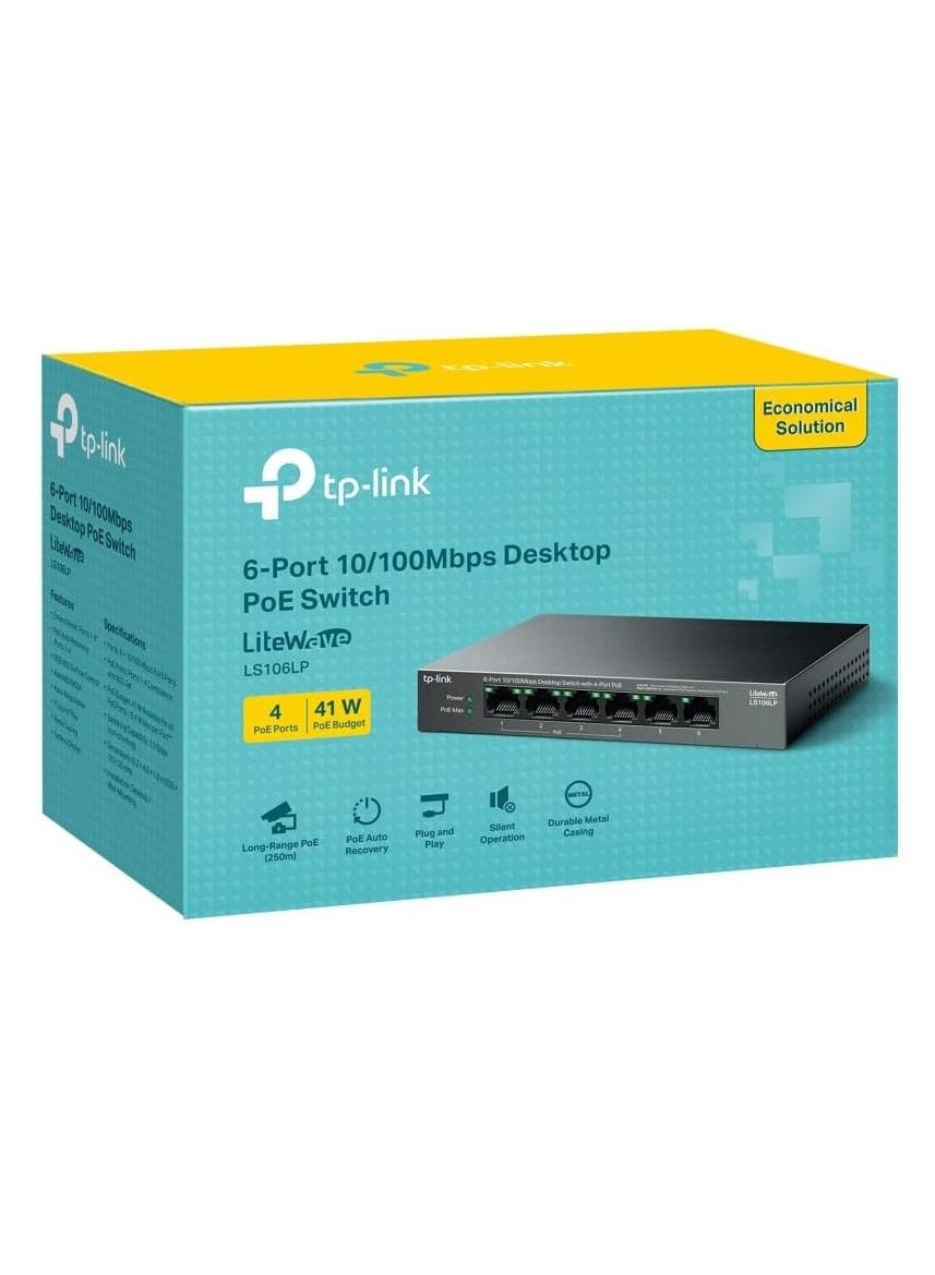 tplink Tplink 6-port 10 100mbps Desktop Switch With 4-port Poe - LS106lp 41W N70116069V