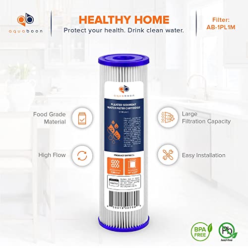 Aquaboon 1 Micron Pleated Water Filter 10 x 2.5 - Whole House Sediment Filter Replacement Cartridge Compatible with WFPFC3002, WHKF-WHPL, 25-Pack - Image 4