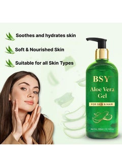 BSY Aloe Vera Gel - 300Ml | Non-Sticky Aloe Vera Gel For Face, Skin And Hair | Pure Aloe Vera Gel For Moisturizing, Cooling, Hydrating, And Lightweight For All Skin Types  - Image 2