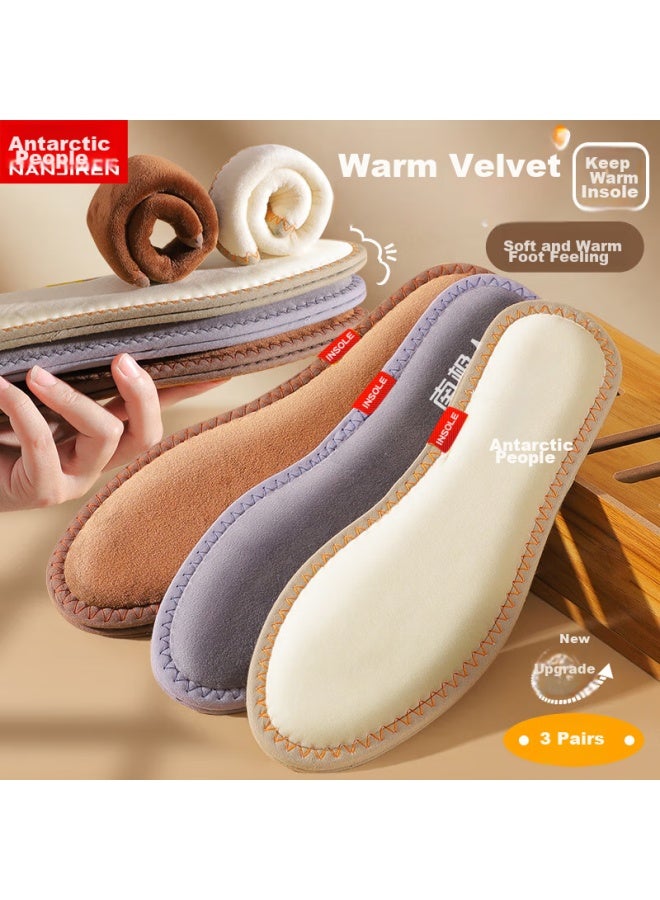 Antarctic Nanjiren 3 Pairs Of Cotton Insoles For Men, Fleece-lined, Sweat-absorbing, Thickened, Warm Insoles, Warm Fleece Bamboo Charcoal Women's Winter Size 35 - Image 1