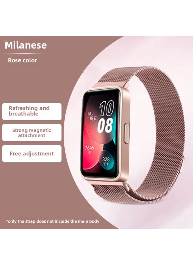 Generic - Suitable For HuaweiBracelet 9/8/7/6 Wristband Replacement Strap Watchband Sports Smart Watch Milanese Silicone N-Color:Bracelet 8/9/NFC Strap [rose Pink Milanese] Comes With Film - Image 1
