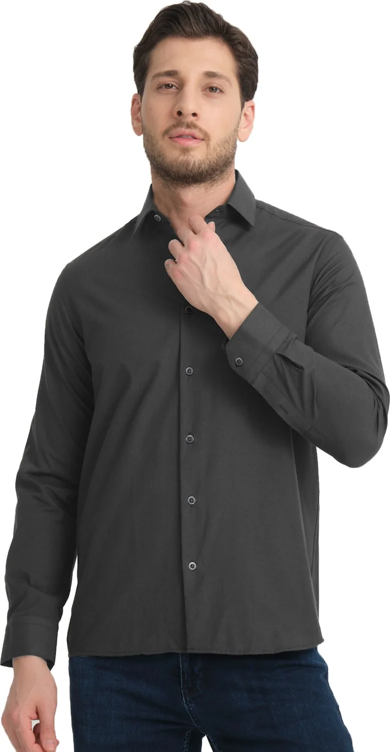 فاريتا Men's Lead Gray Plain No Pocket Wide Cut Long Sleeve Shirt