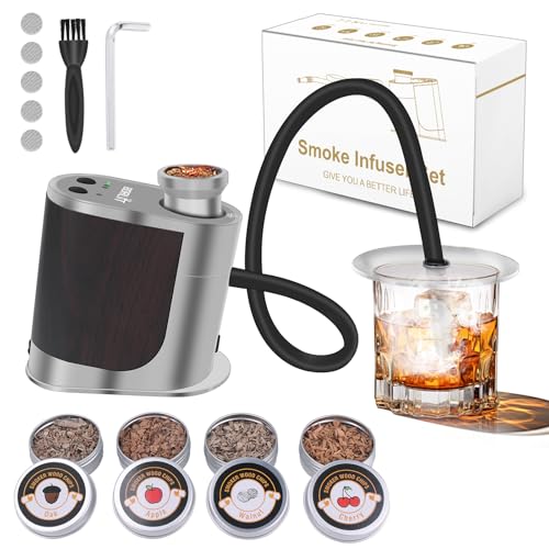 BORUIT Cocktail Smoker Kit Rechargeable-Adjustable Smoking Gun with 3 Settings,Auto Shut Off and 4 Flavors Wood Chips with smoked old fashioned kit - Whiskey Gifts for Men, Dad, Husband(White) - Image 1