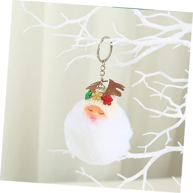 klarako 8 pcs Back Reindeer Keys Plush Doll Holiday for Supplies Christmas Fluffy Pom Keychains Faux Favors Green Phone Ornament Decor Tree Key Hanging Keyring with Eik Poms White Chain - Image 3