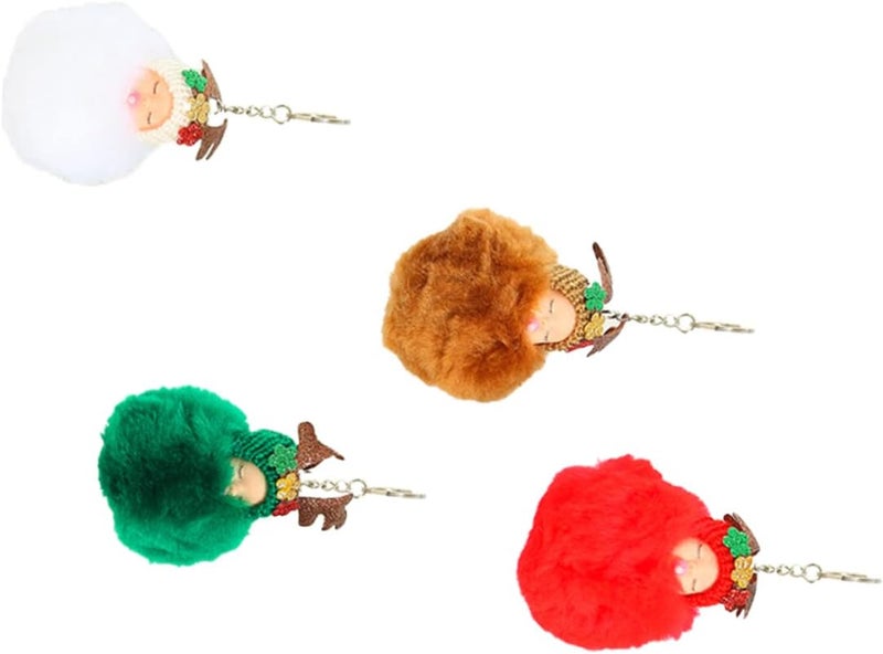 klarako 8 pcs Back Reindeer Keys Plush Doll Holiday for Supplies Christmas Fluffy Pom Keychains Faux Favors Green Phone Ornament Decor Tree Key Hanging Keyring with Eik Poms White Chain - Image 5