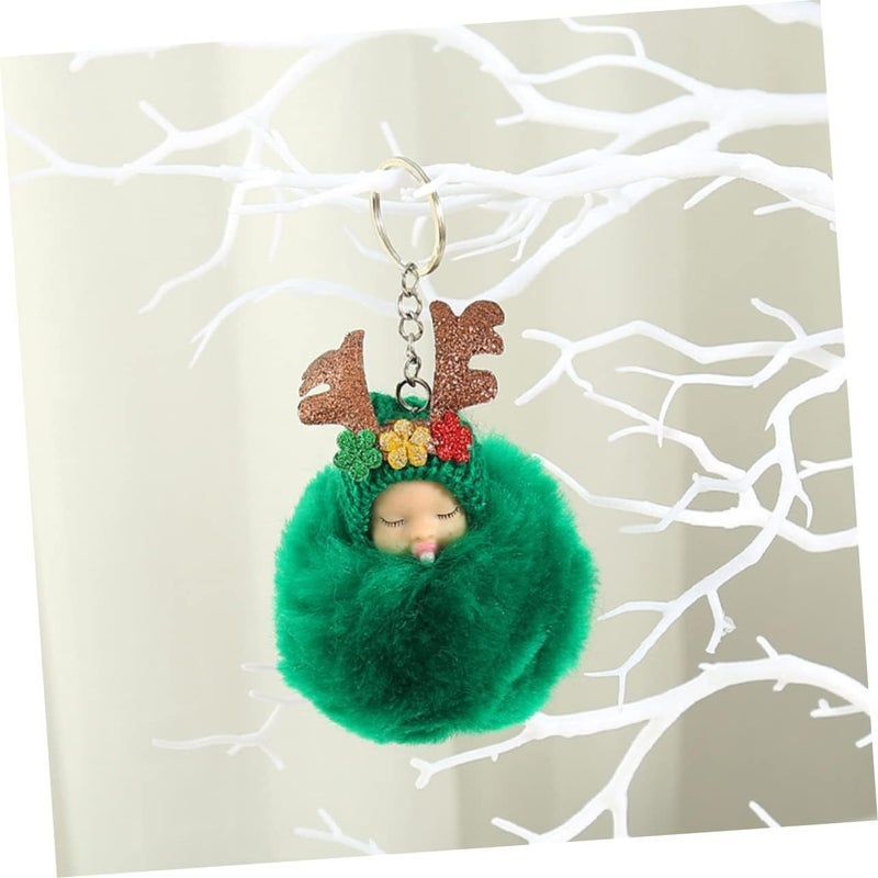 klarako 8 pcs Back Reindeer Keys Plush Doll Holiday for Supplies Christmas Fluffy Pom Keychains Faux Favors Green Phone Ornament Decor Tree Key Hanging Keyring with Eik Poms White Chain - Image 2
