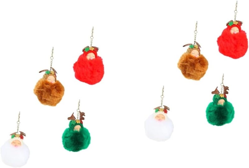 klarako 8 pcs Back Reindeer Keys Plush Doll Holiday for Supplies Christmas Fluffy Pom Keychains Faux Favors Green Phone Ornament Decor Tree Key Hanging Keyring with Eik Poms White Chain - Image 1