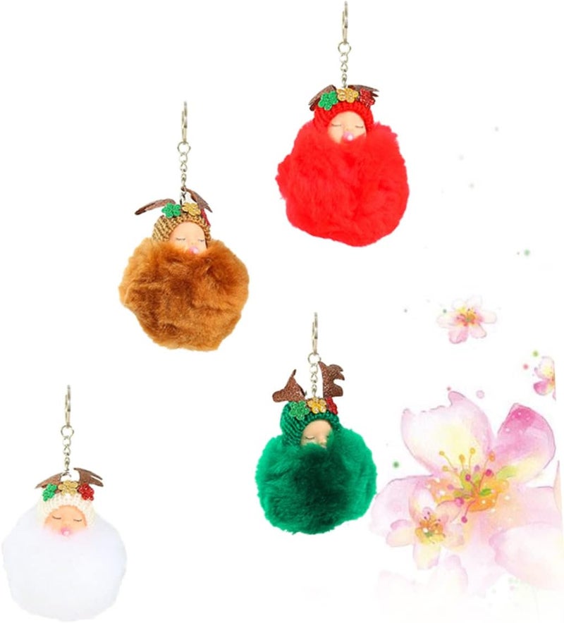 klarako 8 pcs Back Reindeer Keys Plush Doll Holiday for Supplies Christmas Fluffy Pom Keychains Faux Favors Green Phone Ornament Decor Tree Key Hanging Keyring with Eik Poms White Chain - Image 4
