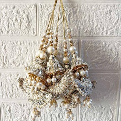 Adikala Craft Store Handmade Ethnic Latkan Tassel Set of 2 for Saree Pallu, Blouse, Suits, Dupatta, Lehenga Decor (Silver Cushion) - Image 5