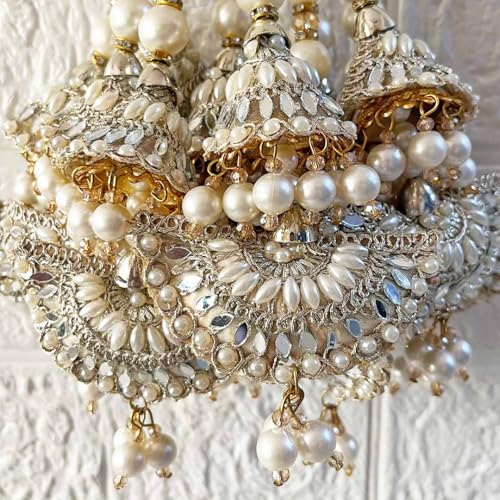 Adikala Craft Store Handmade Ethnic Latkan Tassel Set of 2 for Saree Pallu, Blouse, Suits, Dupatta, Lehenga Decor (Silver Cushion) - Image 4
