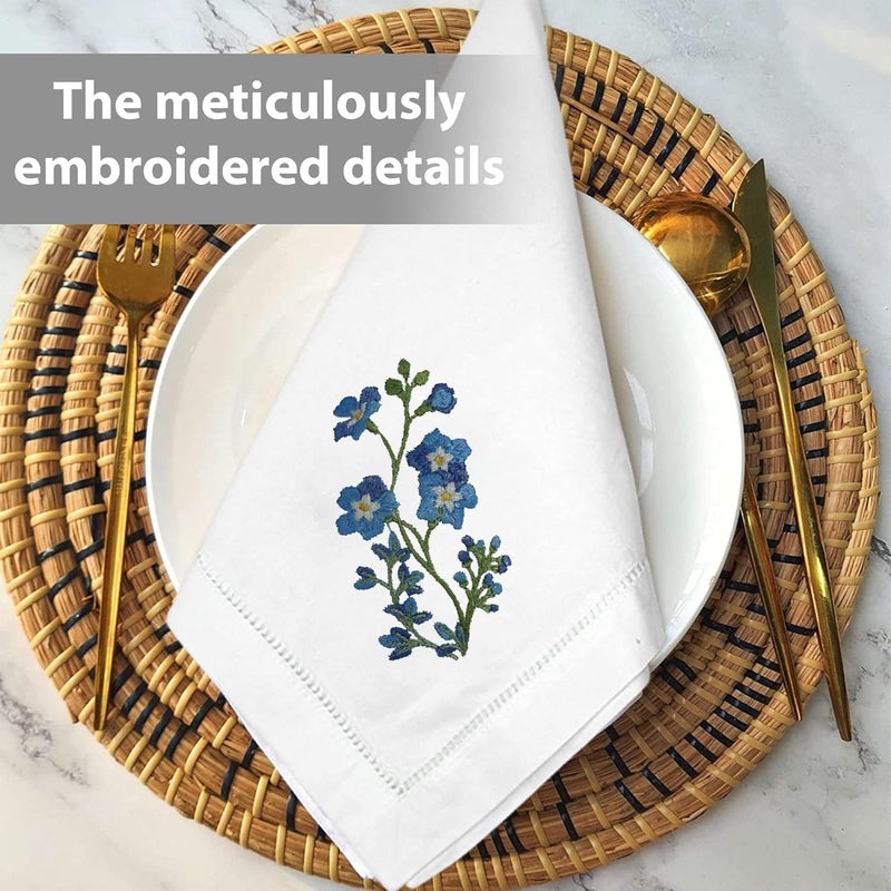 HCRAFT Embroidered Cotton Table Napkin, Cloth Napkins Set of 4 18"x18" Mixed Color Hyacinth Bulbs Napkin Square Fabric, Dining Room, Napkins Cloth Machine Washable, Cotton Cloth Napkins, Great Present - Image 2