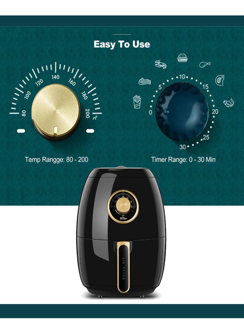 Bear Multifunctional Mechanical Air Fryer Oven 3.0L 1350W Non-stick Oil Free Cooker Auto Shut-Off Frying Machine With Adjustable Timer and Temperature (Black) - Image 3