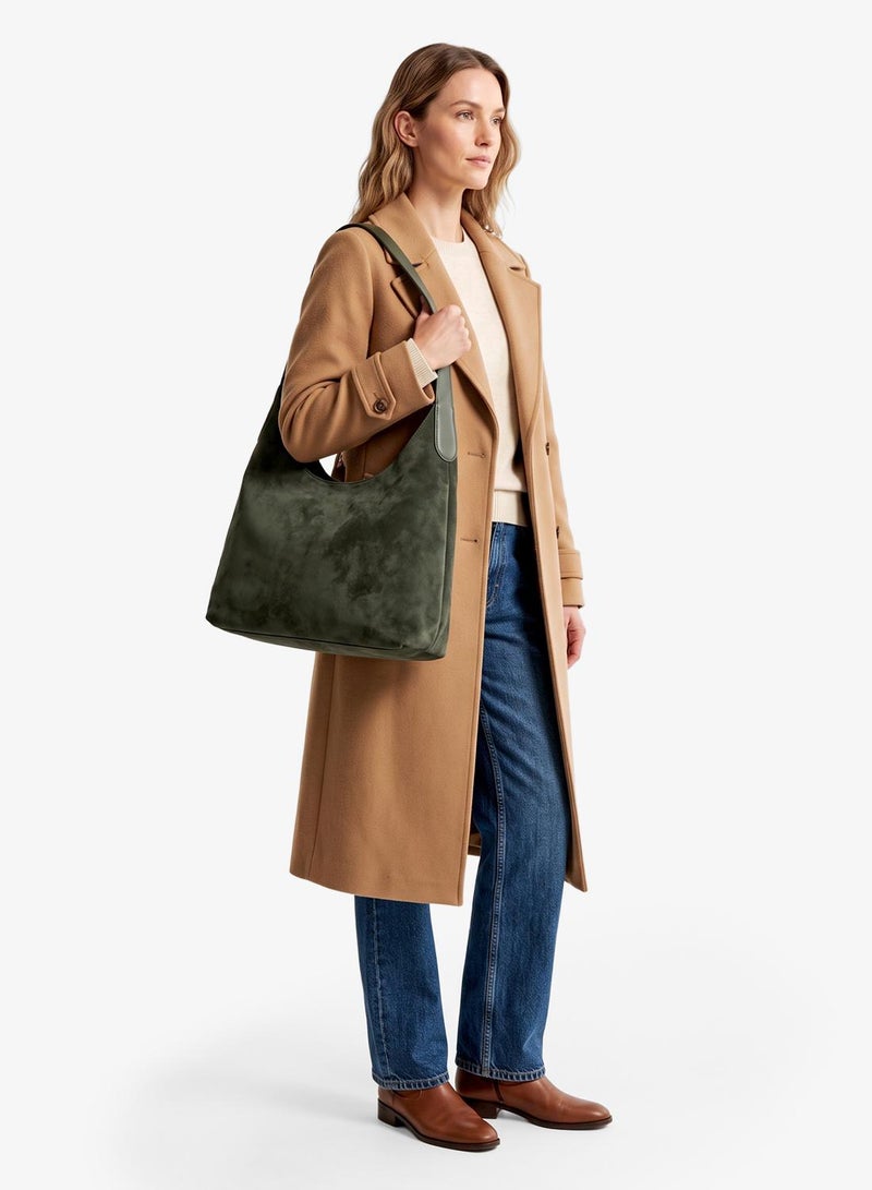 ELLA Forest Green Suede Slouch Tote - Image 3