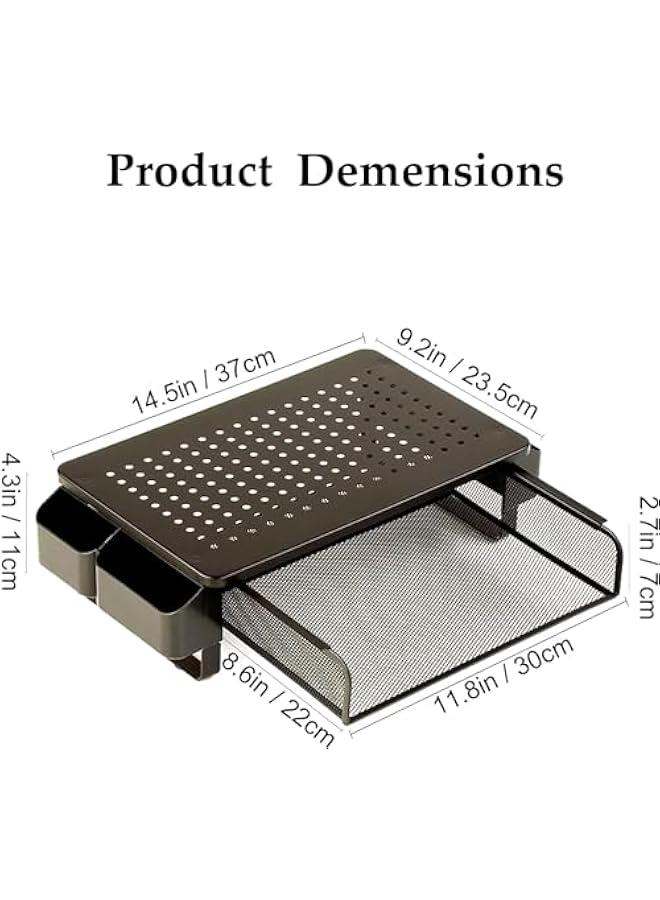 Monitor Stand Riser with Drawer,Monitor Riser with Side Storage Pockets for Desk,Metal Monitor Stand for Laptop,PC Screen,Printer,Computer Monitor Stand for Home Office - Image 2