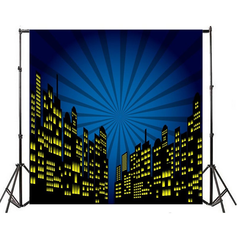 Yeele 8x8ft Superhero City Photography Backdrop Vinyl Humor Cartoon Comic Justice Super Hero Boys Baby Birthday Party Photo Background City Building Customized for Girl Child Party Studio Props