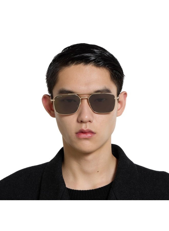 GUCCI نظارات شمسية مستطيلة ذهبية بنية Aurea GG1957SA 002 مقاس 58 - Image 4