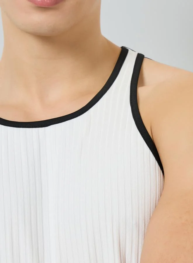 Take Two  Men White Ribbed Tank Top for Men | Best Price UAE