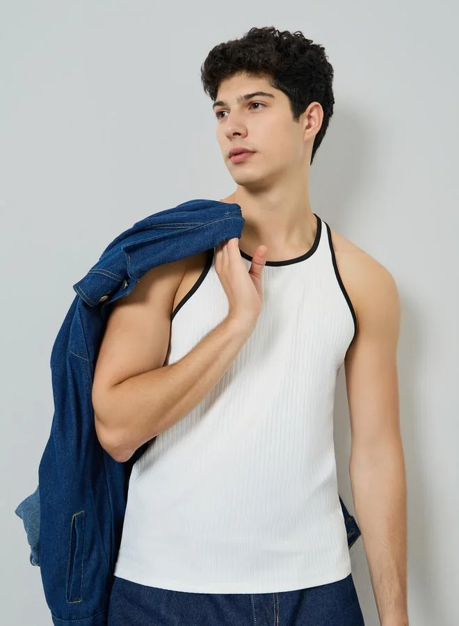 Take Two Men White Ribbed Tank Top