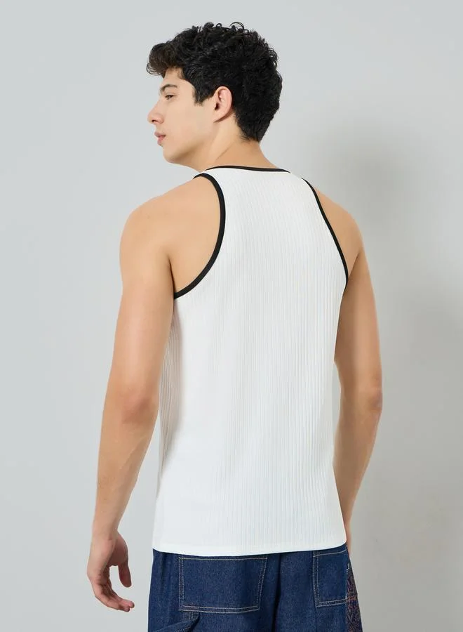 Take Two  Men White Ribbed Tank Top for Men | Best Price UAE