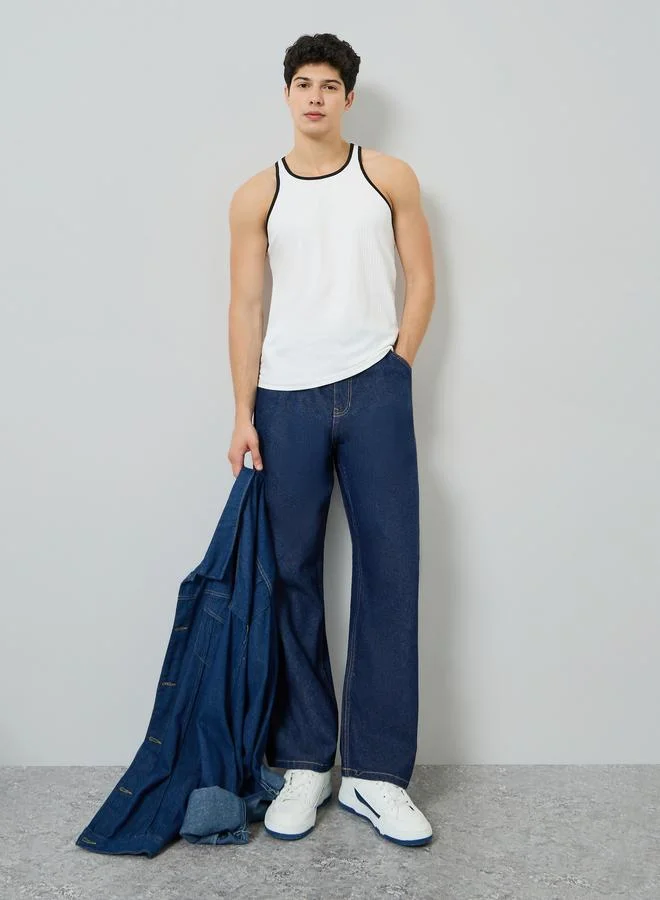 Take Two Men White Ribbed Tank Top