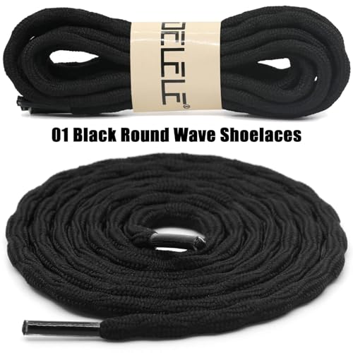 DELELE 2 Pair Round Wave Non-slip Antiskid Outdoor Mountaineering Climbing Shoe Laces Black Hiking Shoelaces Men Women Shoestrings-63 inch - Image 2