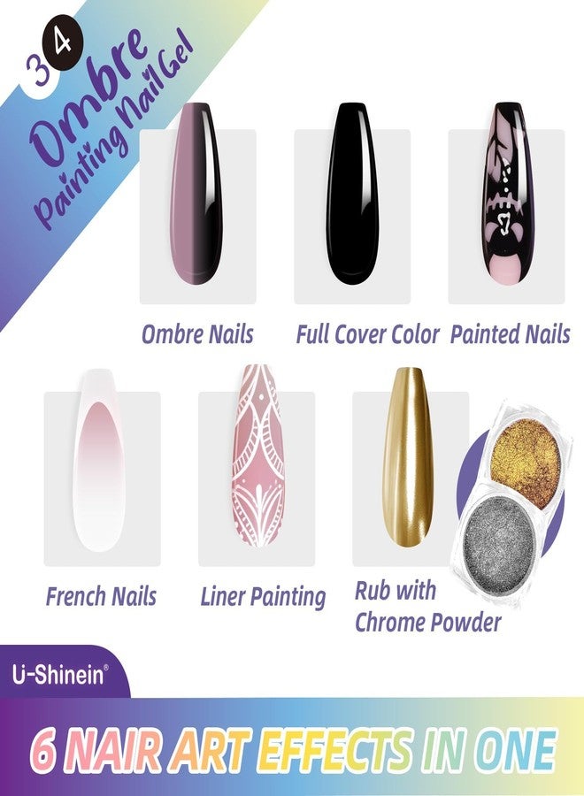 U-Shinein 2 Pcs Ombre Gel Nail Polish Set,Black&White Painting Nail Gel with 50Pcs Nail Sponges & 4 Claws Metal Grabber for DIY Nail Art（02） - Image 2