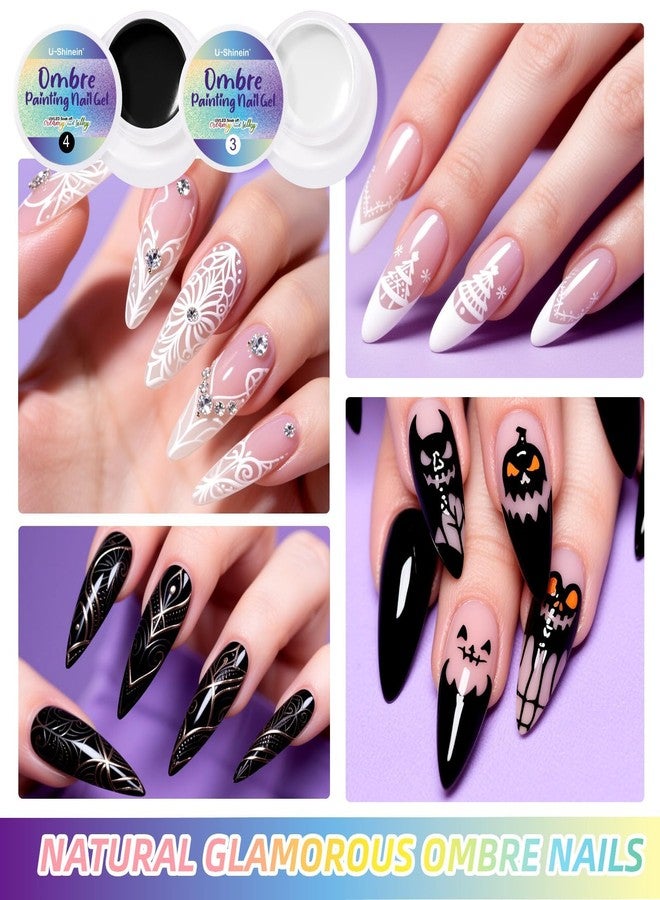 U-Shinein 2 Pcs Ombre Gel Nail Polish Set,Black&White Painting Nail Gel with 50Pcs Nail Sponges & 4 Claws Metal Grabber for DIY Nail Art（02） - Image 3
