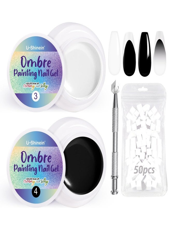 U-Shinein 2 Pcs Ombre Gel Nail Polish Set,Black&White Painting Nail Gel with 50Pcs Nail Sponges & 4 Claws Metal Grabber for DIY Nail Art（02） - Image 1